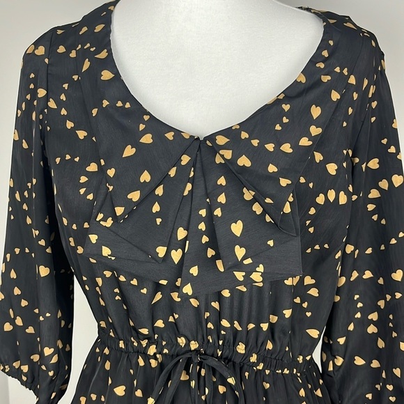 BeBop Black Tan Hearts Mini Dress Sz L Whimsigoth Cute Retro Twee Addams - Picture 4 of 11